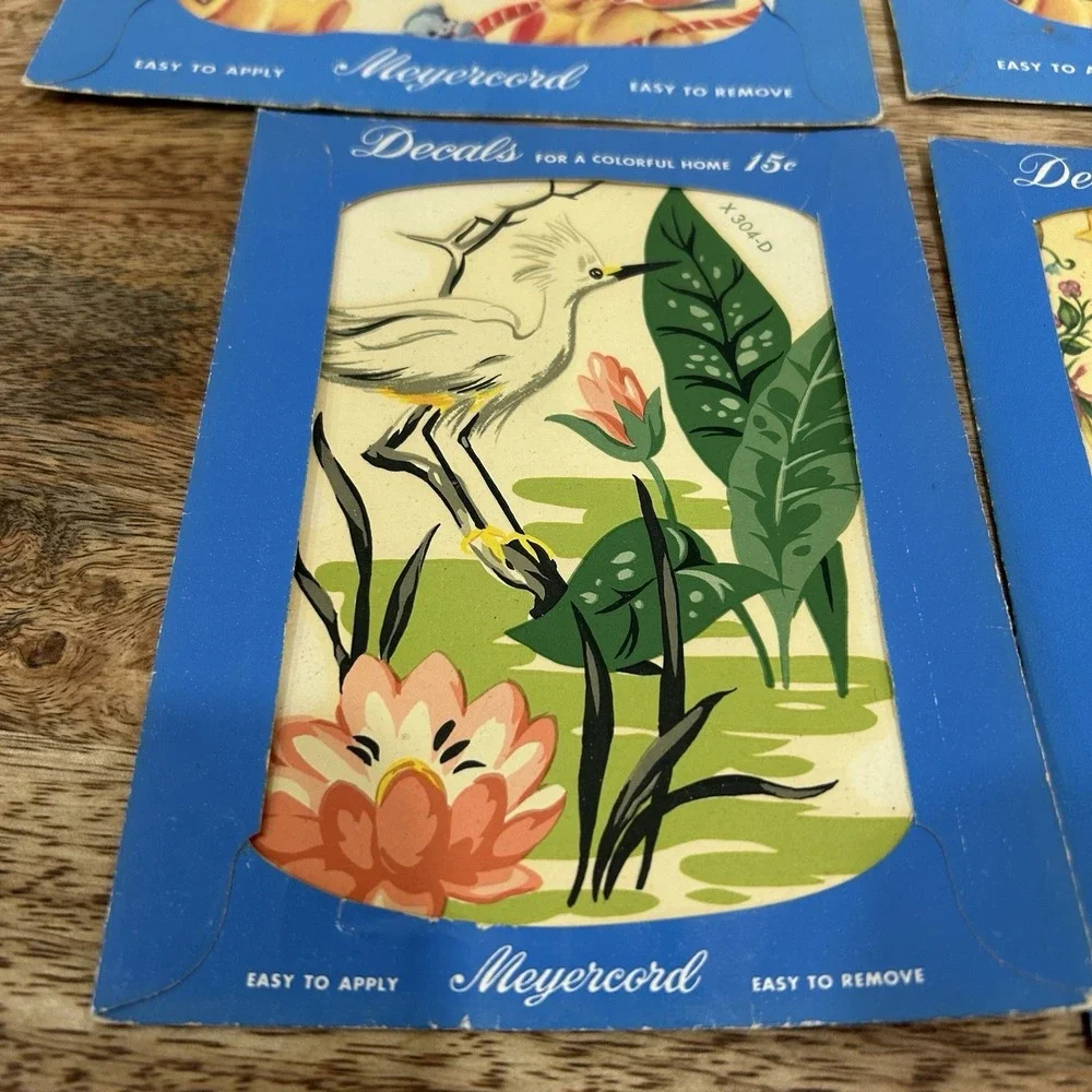 Set Of 4 Meyercord  Vintage 1950's MCM decals Baby Crane Nature Boy Girl New
